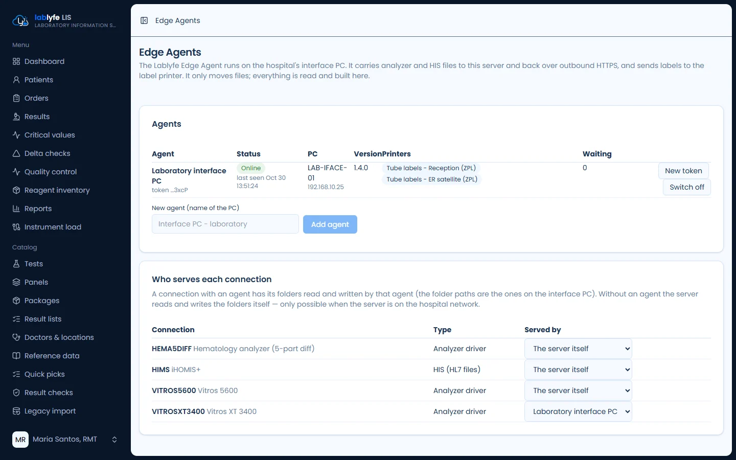 Edge Agent — Lablyfe LIS screen